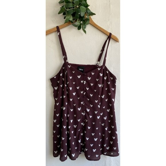 Disney Tops - Disney Button Up Top Mickey Mouse Head Smocked Spaghetti Strap Wine White Size 1